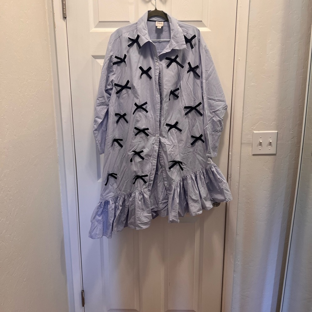 Maeve Lavender Shirt Dress with Dark Blue Bows